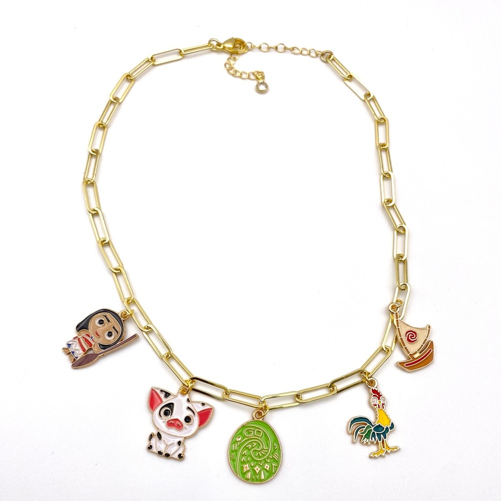Disney inspired Moana Gold Charm Necklace with Paperclip chain necklace